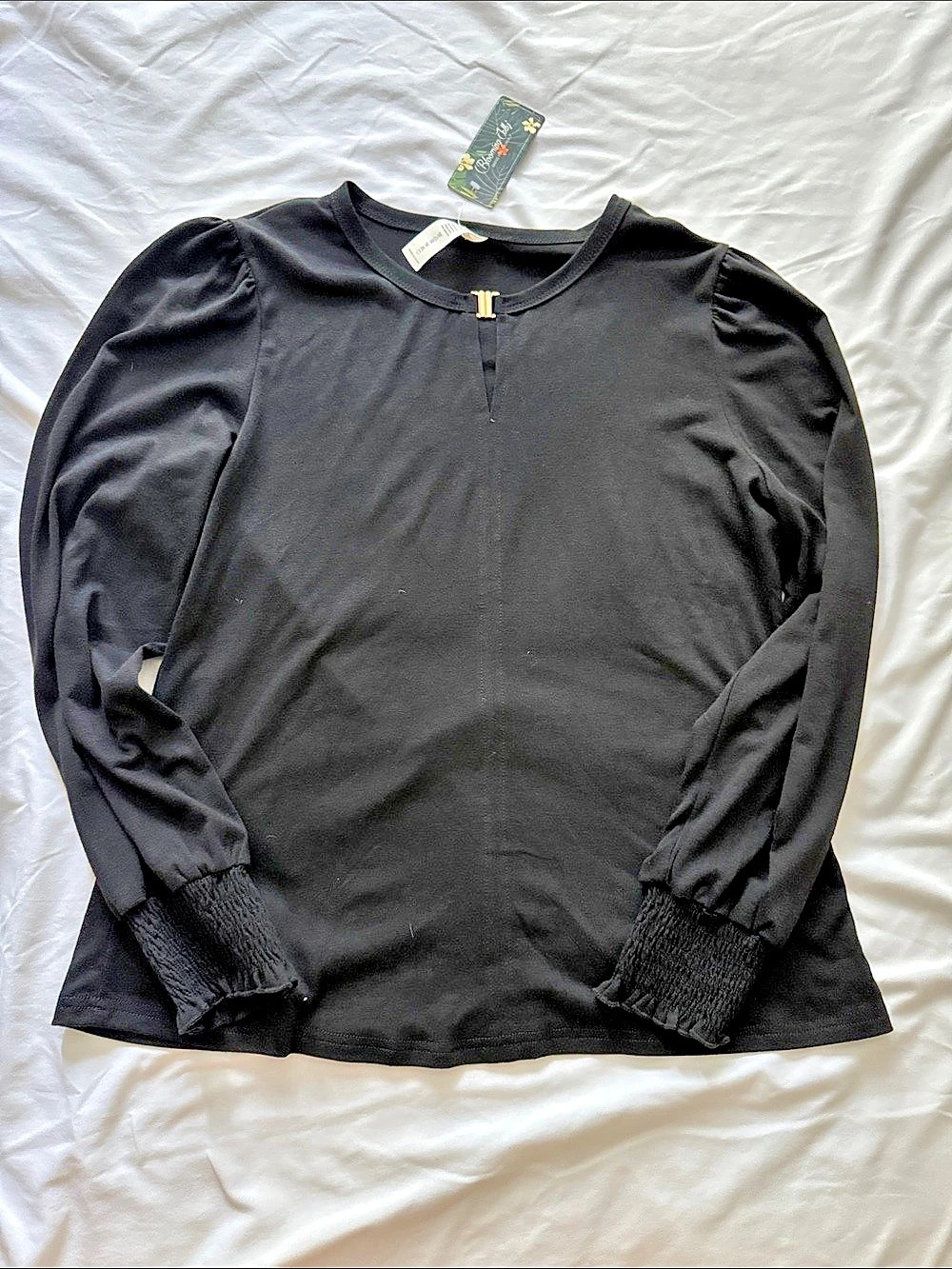 Bobeau Long Sleeve Blouse in Black Size Medium NWT
